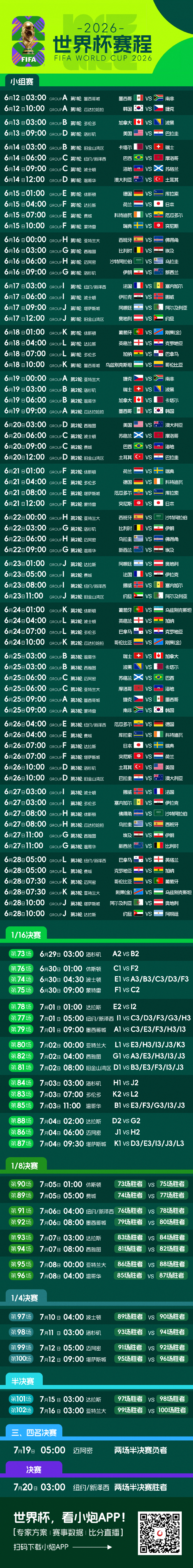 世界杯来了!2026美加墨世界杯高清赛程长图! 世界杯来了!2026美加墨世界杯高清赛程长图!